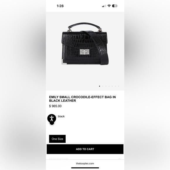 NEW The Kooples EMILY SMALL CROCODILE-EFFECT BAG BLACK LEATHER Silver - Picture 4 of 15